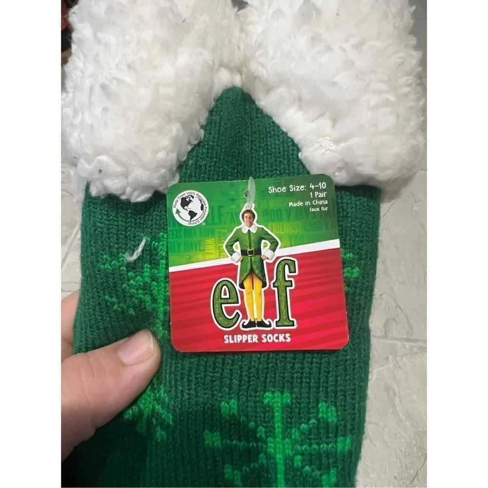 Elf Woman’s Holiday Slipper Socks Size 4-10 NEW Raised By Elves